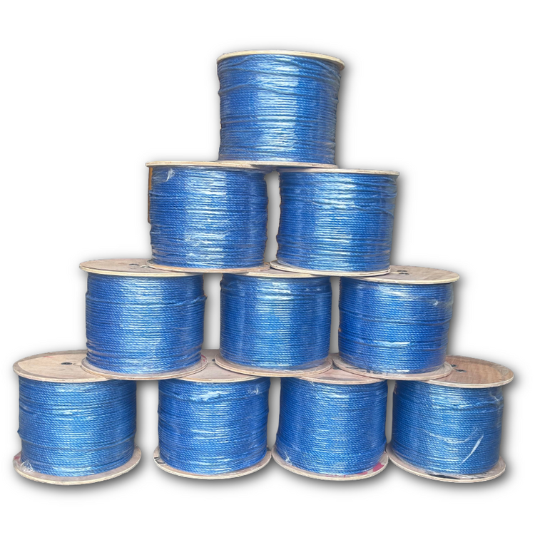 10off 500m Duct draw blue rope on wooden drum