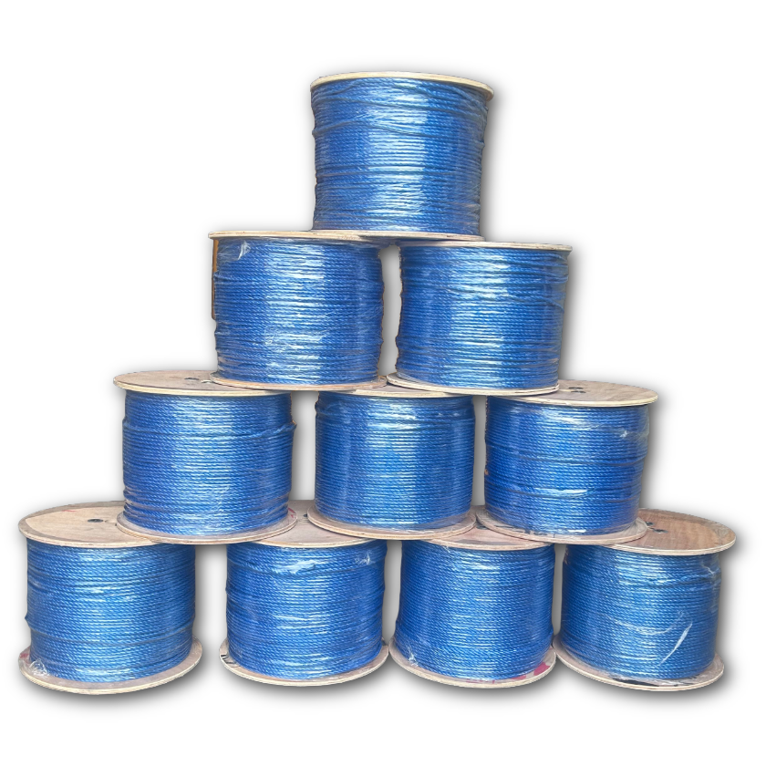 10off 500m Duct draw blue rope on wooden drum