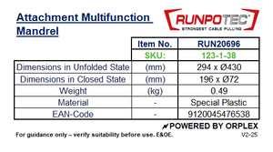 Technical specifications of a Runpotec attachment multifunction mandrel