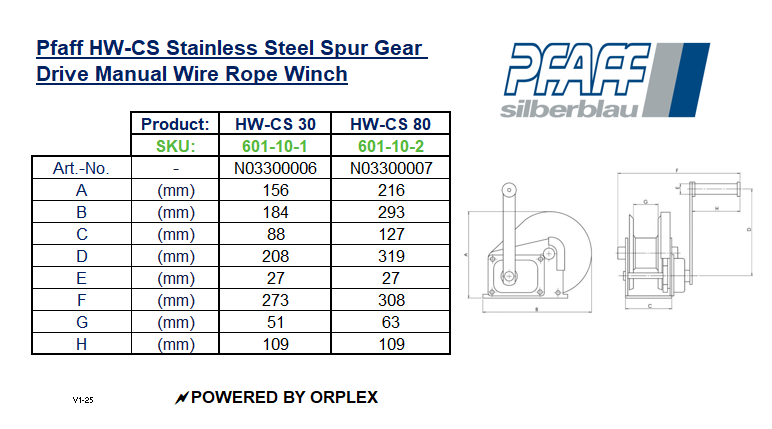 Hw Rope Pfaff HW-C 300kg Stainless Steel Manual Wire Rope Winch – In Stock UK