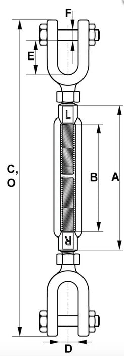 Drop Forged Turnbuckle Jaw/Jaw Main Dimensions from RiggingUK