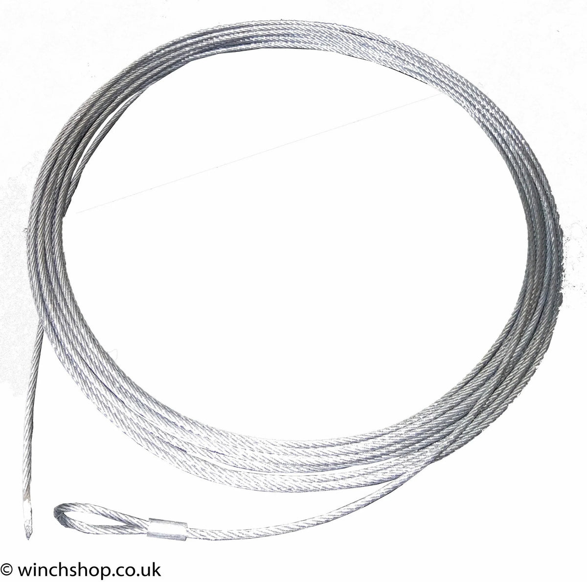 5mm DIA 7 x 19 Galvanised Wire Rope, 10 metres long with Soft Eye
