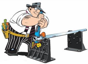A cartoon sketch of a man using the Rack-a-tiers wire dispensers