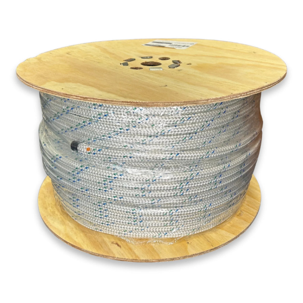 8mm Polyester Pulling Rope - (PE 2050 kg)(SGE 1845 kg) - Double Braid (White/Blue)