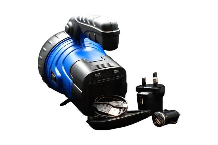 Blue and Black NightSearcher SL 900 - 900 Lumens - Rechargeable Searchlight Charging Port