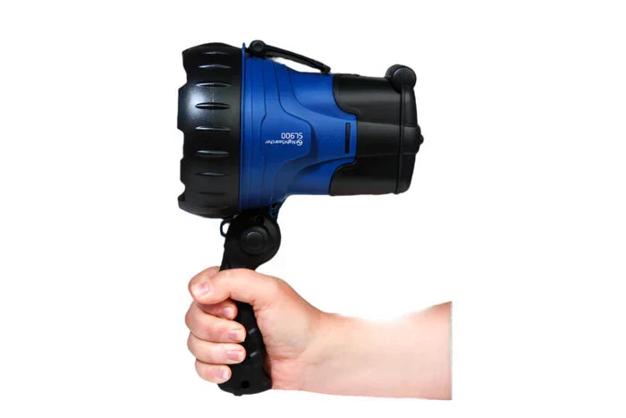 Blue and Black NightSearcher SL 900 - 900 Lumens - Rechargeable Searchlight being held