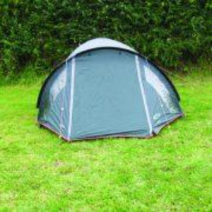 Green Powder coated Ground anchor by RiggFix in use for a tent