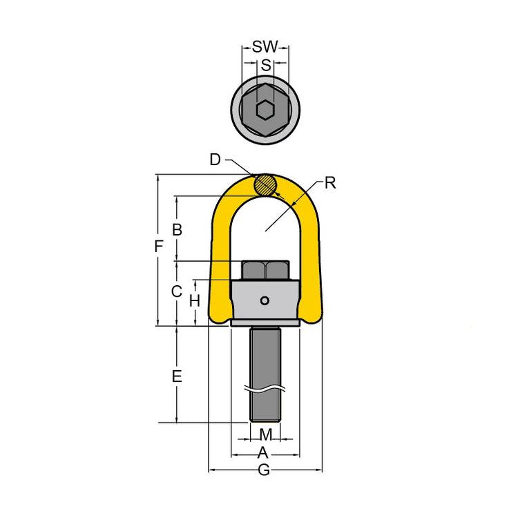 YOKE Digital Anchor Point Long Bolt - Metric Thread Dimensions