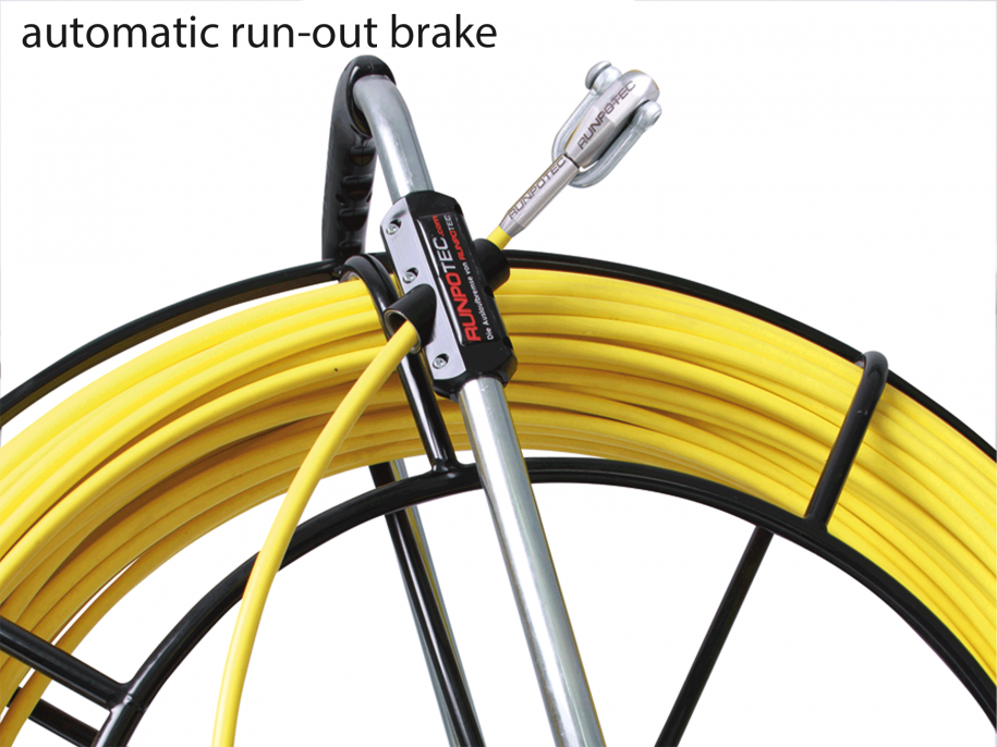 Automatic Run-out Brake on RUNPOTEC GF7.5 7.5mm Yellow Fiberglass Rod on Robust Mobile Steel Reel