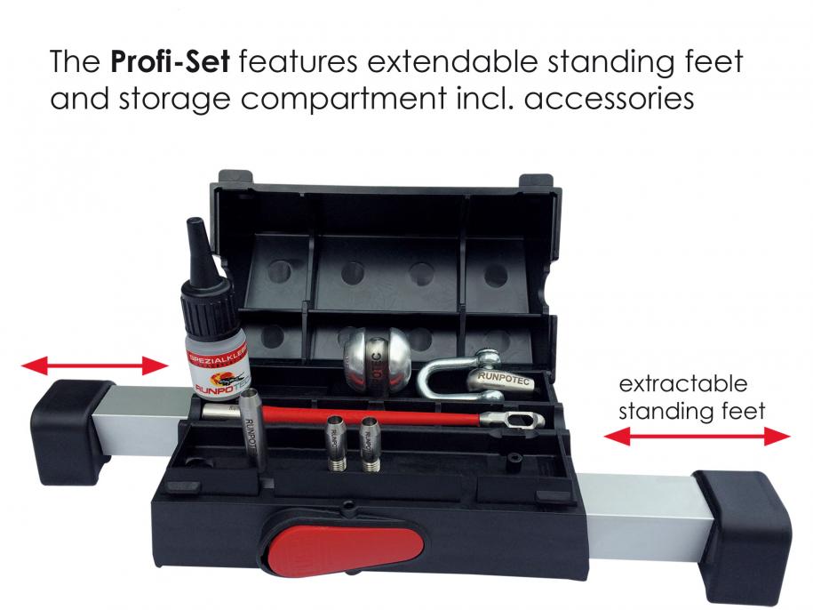 Extendable Standing feet and storage compartment including accessories for RUNPOTEC 4.5mm x 80m Fiberglass Rod with Steel Cage