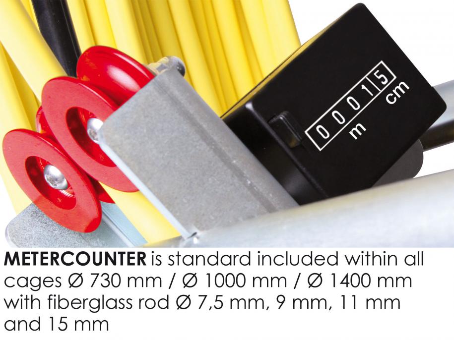 Metre counter for RUNPOTEC GF7.5 7.5mm Yellow Fiberglass Rod on Robust Mobile Steel Reel