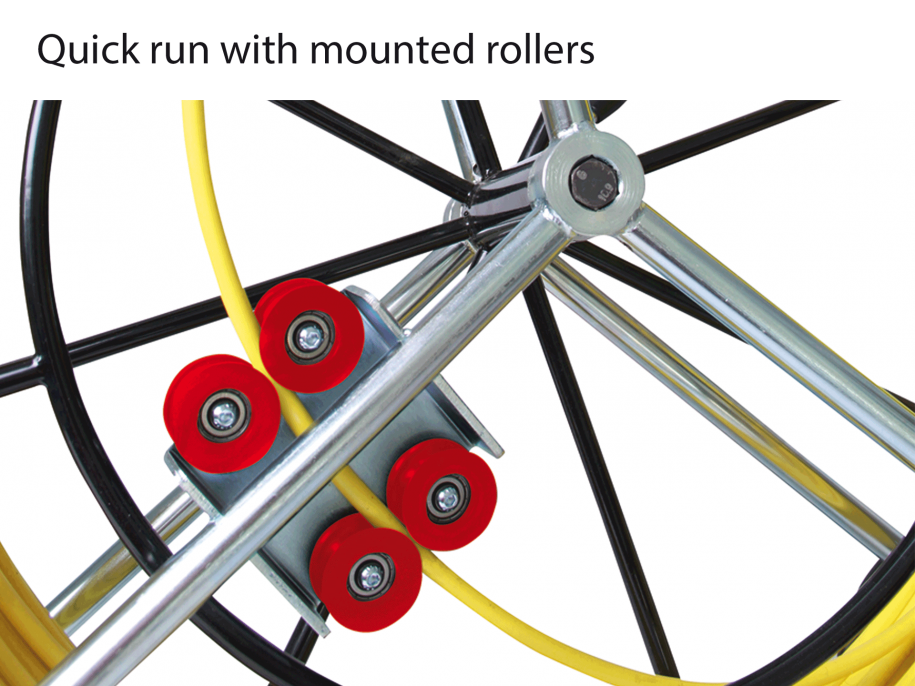 Quick Run with mounted rollers for RUNPOTEC GF7.5 7.5mm Yellow Fiberglass Rod on Robust Mobile Steel Reel
