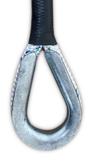 Spliced Galvanised Eye end of Orptech Polyester Double Braid Pulling Rope - White with Blue Fleck