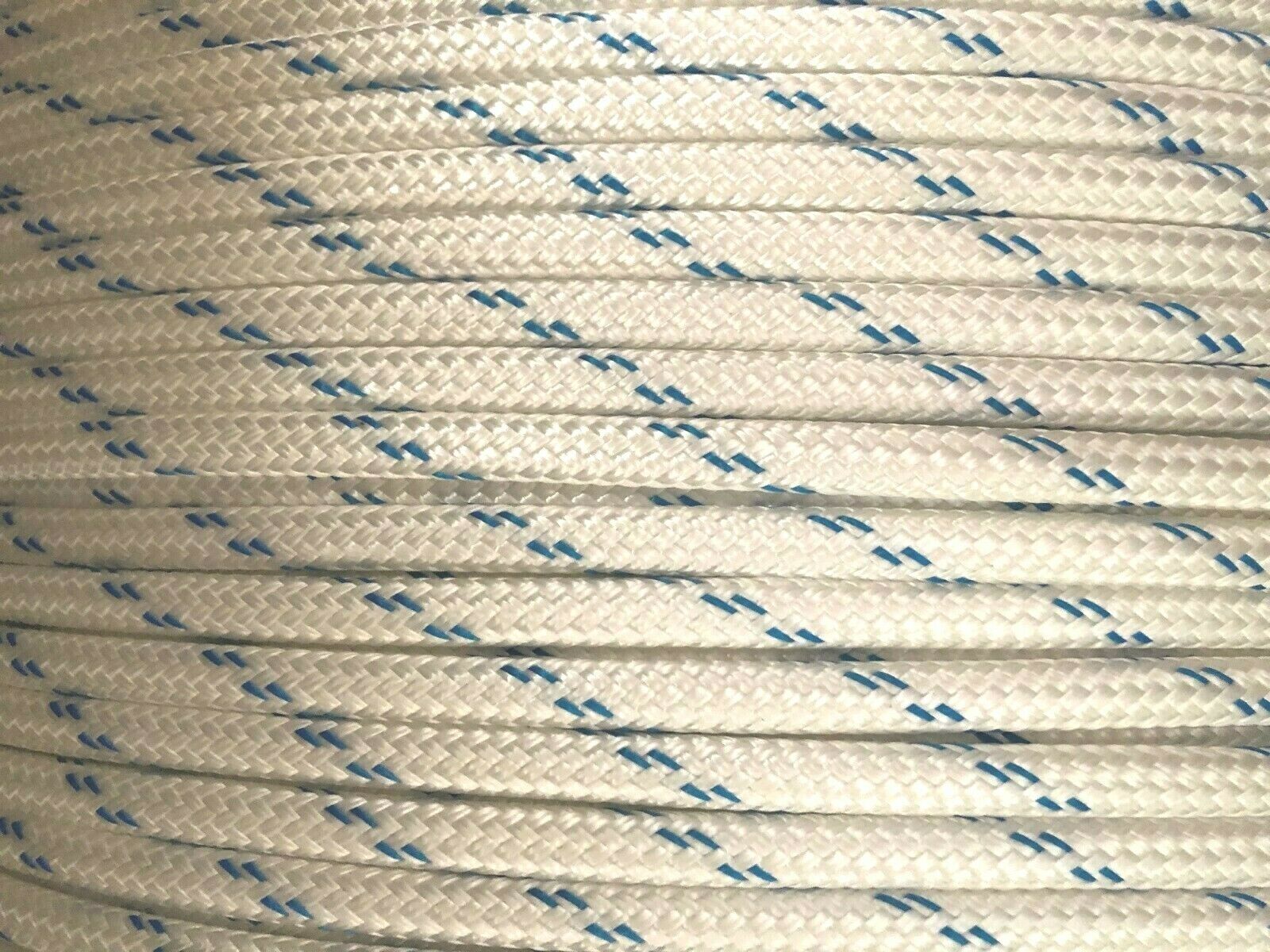 Close-up of Orptech Polyester Double Braid Pulling Rope - White with Blue Fleck